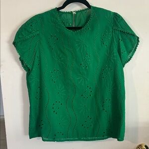 SHEIN Vibrant Green Eyelet Blouse
